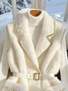 Franclia 秋冬新款时尚女士仿皮草背心 - 白色 - 查看 5