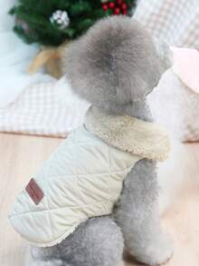 PETSIN 1 st 2-i-1 söt termofodrad varm husdjursjacka med koppelfäste för höst/vinter - Beige - Visa 3