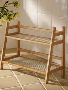 Cirelle 1pc-Narrow Mug Holder Countertop, Wicker-Look Tea And Coffee Bar Station Organizer, Bamboo Matcha Stand, Cup Display Shelf, Condiment Storage Rack For Kitchen Counter Cabinet, 2 Tier