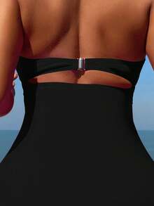 Swim Vcay Women's Contrast Color Hollow Out Criss-Cross Halter One-Piece Swimsuit