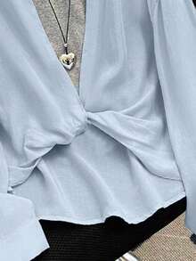 SHEIN Women's Casual Long Sleeve Vest 2 In 1 Shirt - Baby Blue - View 3