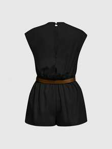 SHEIN MOD Bộ đồ liền thân cổ cao có túi cỡ lớn dành cho nữ kèm thắt lưng - màu đen - Xem 2