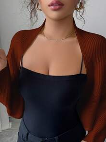 Elenzga Áo khoác cardigan tay cánh dơi cho nữ, đa năng, thanh lịch, thích hợp cho kỳ nghỉ, ngày lễ, thương hiệu cao cấp, áo len dệt kim - Gỗ đỏ - Xem 5