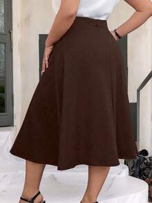 SHEIN Clasi Váy suông tối giản màu trơn cỡ lớn - Rỉ Nâu - Xem 2