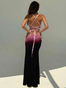 Aloruh Women's Elegant Floral Print Backless Halter Dress - Purple - View 6