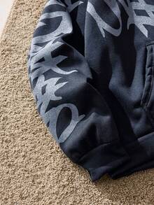 Manfinity Unisex Men's Casual Printed Pocket Long Sleeve Hoodie - Black - View 7