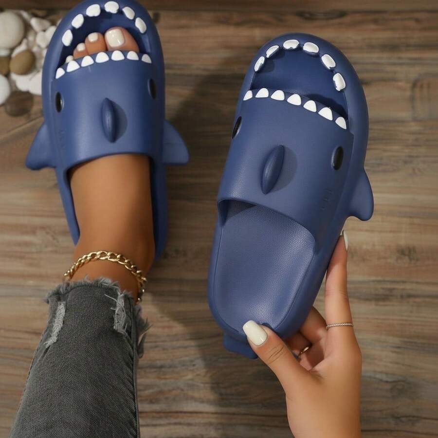 EVA Diseño de Tiburón Punta Abierta Suela Gruesa Antideslizante Casual Hogar Verano - Azul oscuro - Ver 1