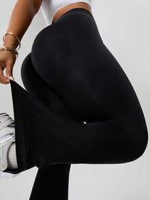 Rhythm Era Plus Size Women Seamless V-Back Flare Yoga Pants Women Flare Leggings Flare Workout Pants Black Yoga Pants Wide Leg Leggings - Black - View 1