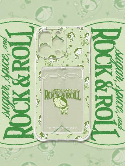 THE POWERPUFF GIRLS X SHEIN Transparent Cute Cartoon Buttercup,Flying Heroic Chicks Printed Soft Phone Case With Card Holder, Compatible With IPhone, Edgy Cute Style For Cartoon Animation Enthusiasts, Ideal For Daily & Commute Use Or Gifting, Card Slot For Transit Card, Bank Card, Family Photo, Idol Photocards, Compatible With Iphone