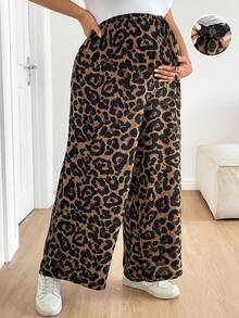 SHEIN Plus Size Maternity Casual Loose Leopard Print Pants Summer Vacation