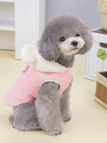 PETSIN 1pc 2 In 1 Cute Thermal Lined Warm Leash-Attached Pet Jacket For Autumn/Winter