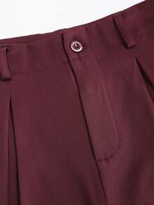 Sweetra 复古优雅提花褶皱阔腿女裤，秋冬 - 酒紅色 - 查看 3