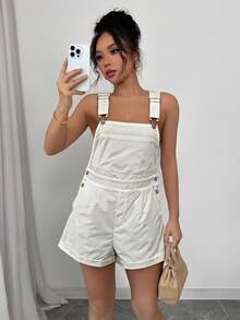 Chiquease Ladies' Solid Color Simple Daily Jumpsuit - White - View 1