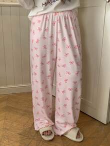 Dazy Plus 松紧腰宽松直筒蝴蝶印花可爱睡裤，春秋季 - 粉色 - 查看 4