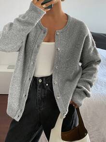 Livesso Damen Lässige Loose Uni Strickjacke, elegant für Büro, Geschäft, Pendeln, Hausmode, Herbst/Winter - Grau - Übersicht 1