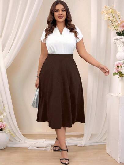 Rometta Plus Size Solid Color Minimalist Casual Skirt