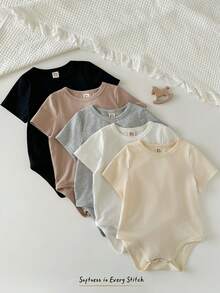 Cozy Pixies 5件套男婴纯色柔软针织圆领短袖连体衣套装 - 彩色 - 查看 3