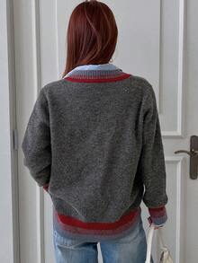 DAZY 女士商务休闲撞色长袖针织开衫