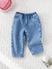 Cozy Pixies Pantalon en jean doublé thermique à taille élastique avec poche en forme de cœur pour bébé fille - Jean brut - Voir 7