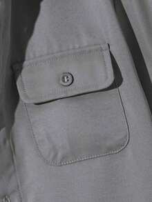 SHEIN 两件套男童休闲纯色胸袋短袖衬衫和松紧腰长裤套装，适合秋季、春季、夏季、户外玩耍、上学、街头风、派对和休闲场合。 - 灰色 - 查看 3