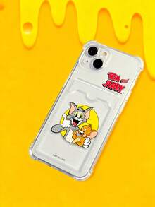 TOM & JERRY X SHEIN Cartoon Card Holder Clear Phone Case, Shockproof Protective Cover With Card Slot Compatible With IPhone - Multicolor - View 2
