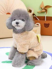 PETSIN Bộ đồ liền thân dày dặn dễ thương cho thú cưng – Bộ đồ ngủ bằng lông cừu bốn chân dễ thương dành cho chó và mèo nhỏ, trang phục ấm áp cho mùa thu/đông để vui chơi và thư giãn - màu nâu - Xem 4