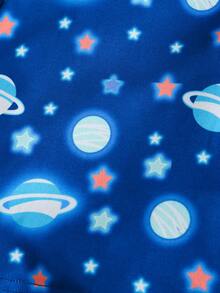 贴身睡衣套装，男童长袖上衣和长裤，饰有俏皮的星球图案，采用柔软亲肤面料，舒适透气，适合男宝宝居家穿着。 - 藏蓝色 - 查看 5