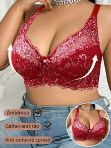 DesireSculpt Áo ngực nâng ngực ren hoa cỡ lớn cho nữ - Đỏ - Xem 4