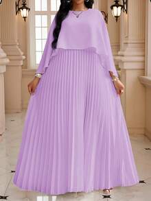 Fleurora Váy xếp ly màu trơn cỡ lớn, thời trang cho mùa hè đi nhà thờ, sinh nhật - Màu Lilac Tím - Xem 6