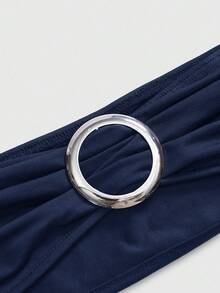 ROMWE Hippie Women's Y2K Retro Deep Draped Neck Backless Halter Crop Top (Includes Bandeau Bra) - Blue - View 4