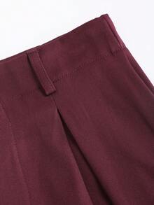 Sweetra 复古优雅提花褶皱阔腿女裤，秋冬 - 酒紅色 - 查看 5