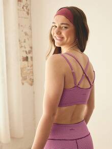 This Purple Plaid Stripe Set For Teen Girls Includes A Sleeveless Tank Top And Matching Pants, Made From Soft, Stretchy Fabric. It's A Comfortable And Stylish Choice For Everyday Casual Wear, Light Workouts, Or Relaxed Outings. - Purple - View 4