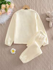 Girls Soft Teddy Bear Embroidery Cozy Pajama Set - Apricot - View 4