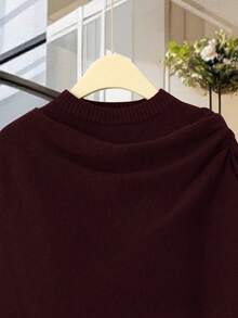 SHEIN Lacomfia رمضان بونشو كنزة صوفية نسائي 2 في 1 - عنابي اللون - مشاهدة 3