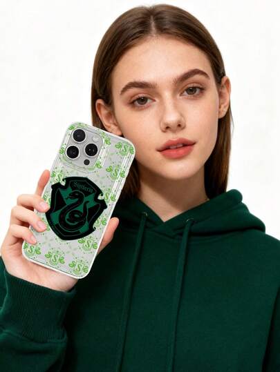 HARRY POTTER X SHEIN Transparent Serpentine Badge, Magical Wizarding Printed Phone Case, Transparent Soft Shockproof Airbag Phone Case, Magical School Style, Compatible With IPhone & Galaxy, Suitable For Fans' Daily Use Or Gifting. Phone Case Compatible With IPhone 17 /Air / 17 Pro / 17 Pro Max, Cover Compatible With IPhone & Galaxy Protective Shell