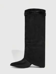 Daringsoles Giày bốt cao đến đầu gối đế thô thời trang đa năng cho nữ - màu đen - Xem 10