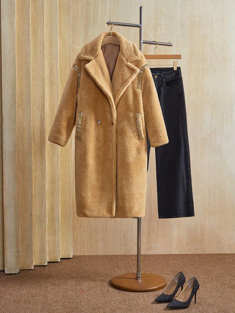 Women's Hand-Stitched Faux Fur Jacket, Suitable For Fall, Winter, Going Out, Elegant, Chic, Formal, Graduation, Christmas