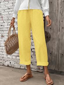 Breezaya 女式松紧腰口袋宽松休闲锥形裤 - 黃色 - 查看 8