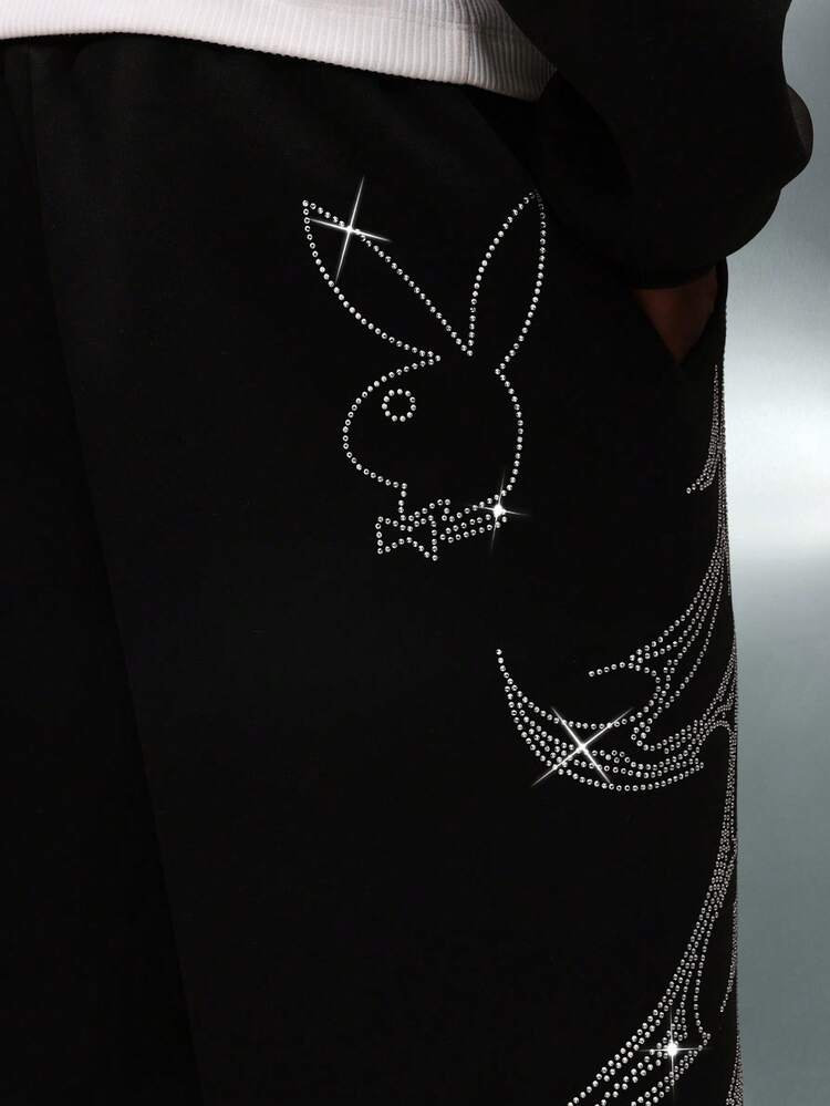 PLAYBOY X SUMWON Rhinestone Graphic Loose Fit Joggers