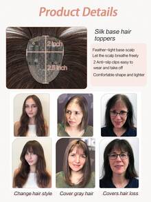 刘海发夹 8 英寸假发片 女士真人发 360° 3D 覆盖 真发假发片 带刘海 直发假发片 夹式刘海 - S3 - 查看 4