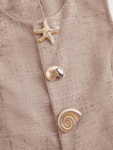 Ellevyn 贝壳星形纽扣无袖优雅衬衫 - 粉色 - 查看 4