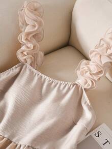 CosyJoli Plus Size Women Ruffled Strap & Tank Top, Casual Fashion Plus Size Camisole With Bowknot Back - Apricot - View 3