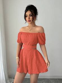 Rafferiza 休闲女式休闲度假露肩蝴蝶结露背连体裤 - 西瓜粉 - 查看 4