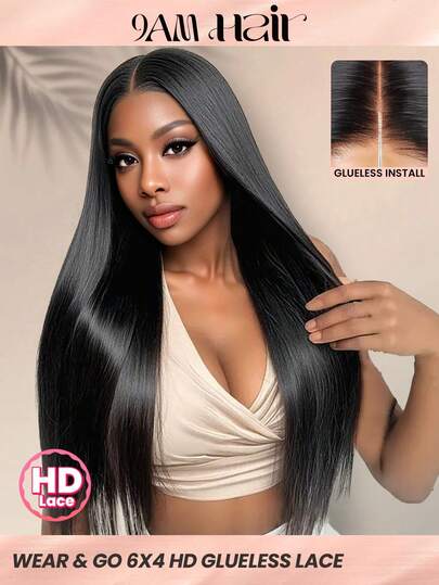 TrueHD 9am Hair Store Wear & Go 6*4 HD Lace Glueless Pre Plucked Natural Hairline Straight 180% 8-16 Bob Inch 18-30 Inch Long Hair HD Lace Closure Wigs Natural Black Top Quality Stylish Wig Beginners Friendly Travel Essential Glueless Frontal Wigs Weaves Human Hair Vacation Essentials Valentine's Day Human Hair Lace Wig Natural Glueless Wig For Romantic Date For Women