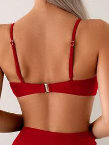 Swim Chiccia 2025 Spring/Summer Women Elegant Vacation Metal Shell Beaded Strap High Waist Tummy Control Bikini Set - Red - View 5
