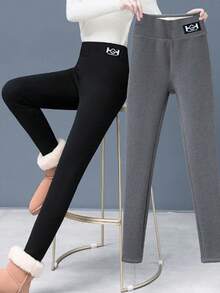 Calzas Leggings Termicas para Mujer de Pelo de Cordero Ultra Grueso, Regalo de Navidad - Negro - Ver 4