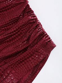 Sweetra Quần short bó sát gợi cảm cổ điển, vải họa tiết màu đỏ tía, ôm sát, đa năng cho Giáng sinh, tiệc tùng, phong cách ngọt ngào và quyến rũ - Màu Đỏ Sâu - Xem 5