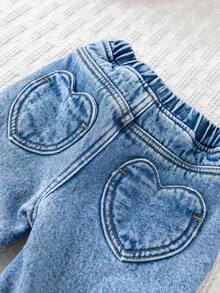 Cozy Pixies Pantalon en jean doublé thermique à taille élastique avec poche en forme de cœur pour bébé fille - Jean brut - Voir 5