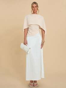 COSMINA Women's Blouse, Cape-Style Design, Waist Ruching, Elegant For Commute, Office, Daily Wear, Date, Party, Flattering Fit, Apricot Color, Fashionable Top, Cream Top,Elegant Blouses For Women, Assymetrical Top - Beige - View 3