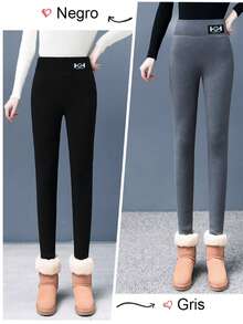 Calzas Leggings Termicas para Mujer de Pelo de Cordero Ultra Grueso, Regalo de Navidad - Negro - Ver 7